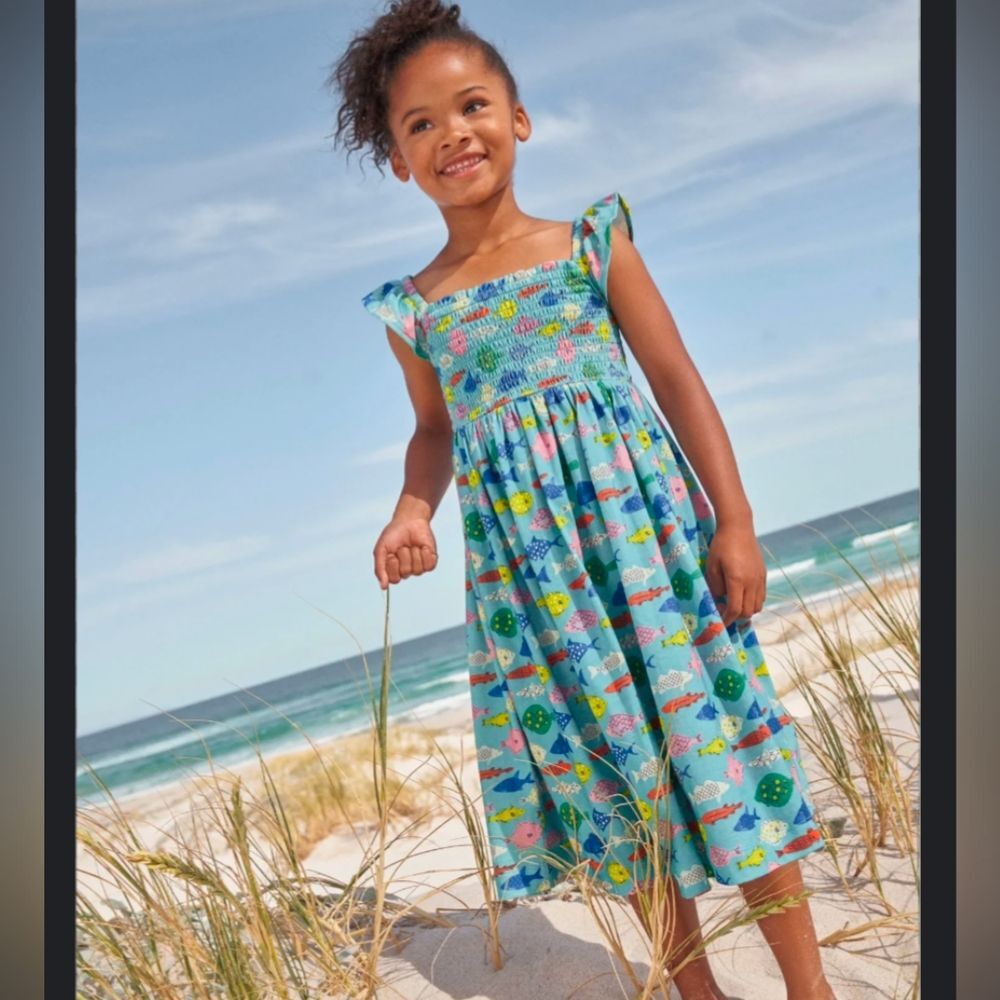 Mini Boden Shirted Jersey Fish Print Dress